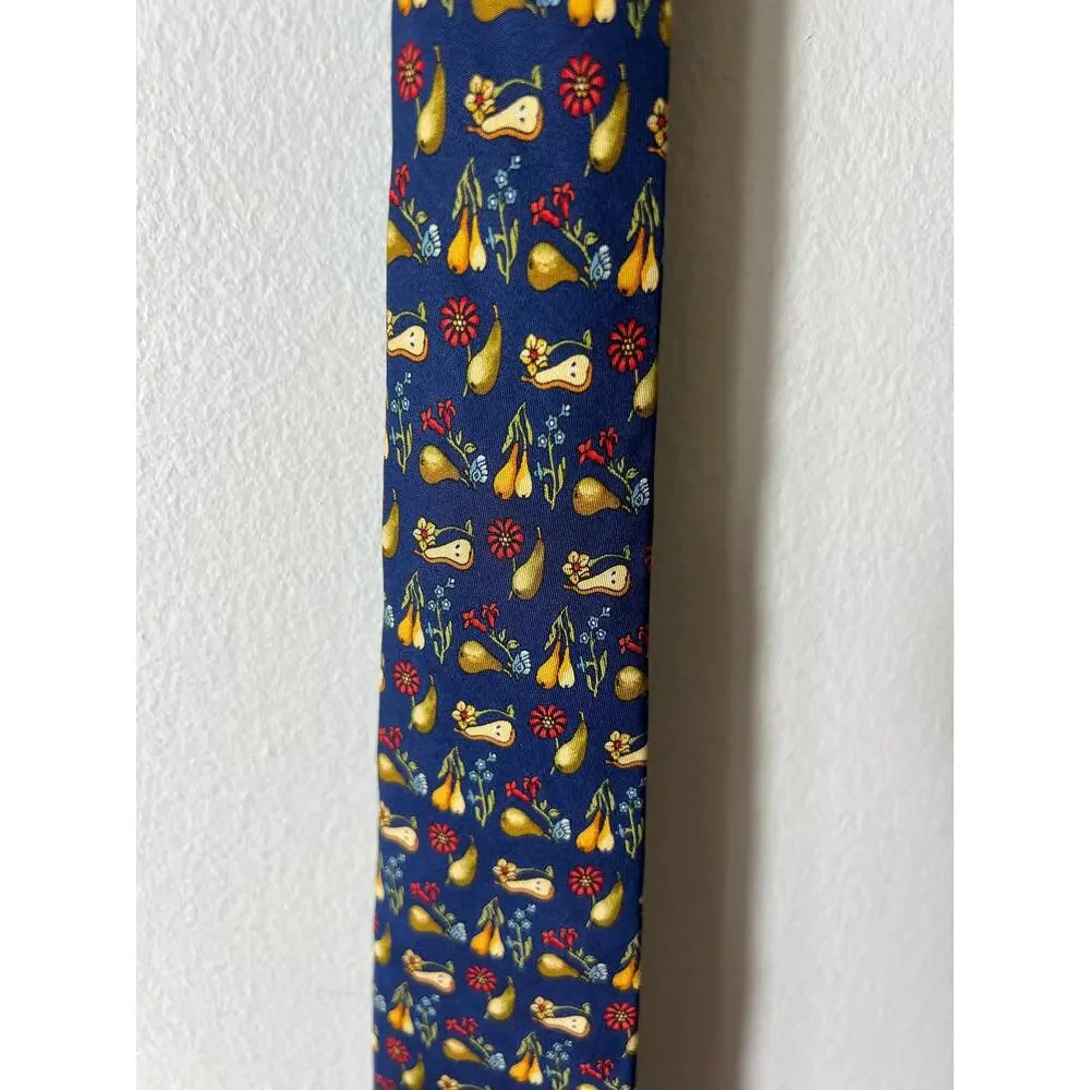 Salvatore Ferragamo Men's Navy Fruit and Flower Print Tie